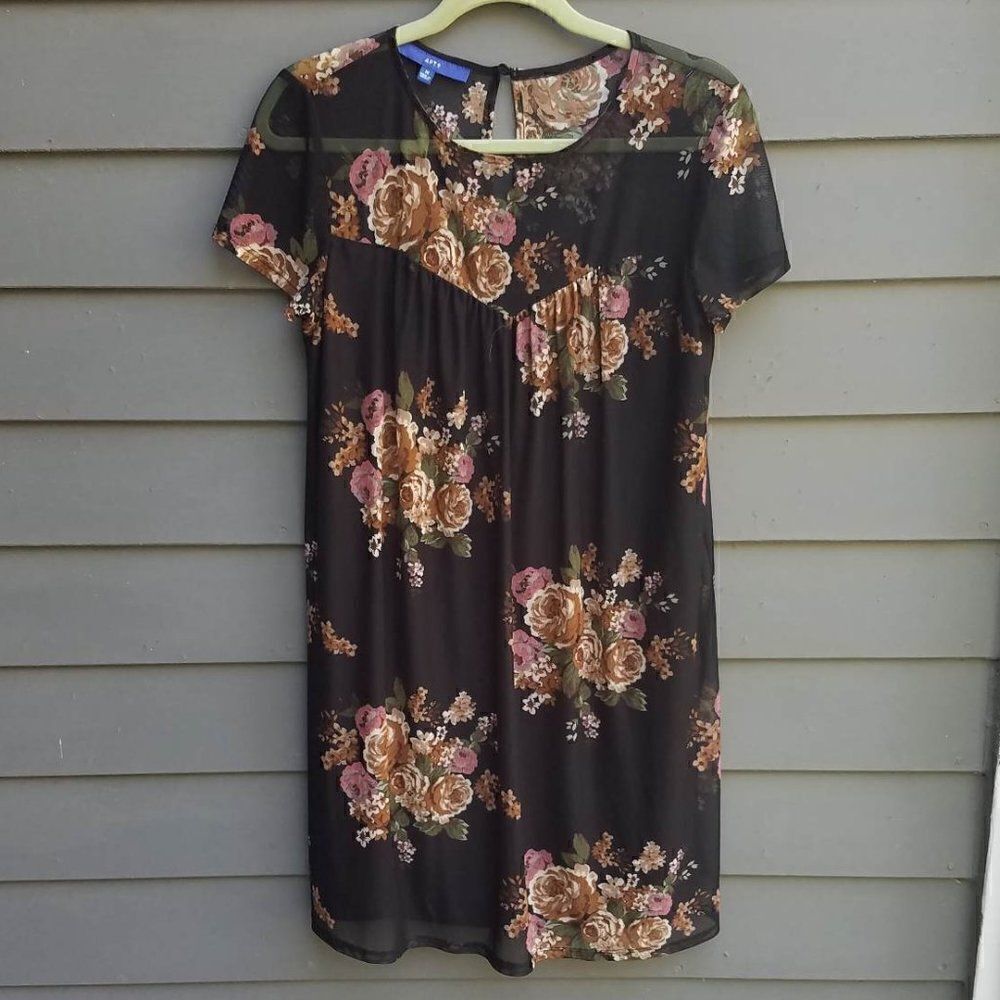 Apt 9 Black Sheer Floral Lined Dress Size Medium